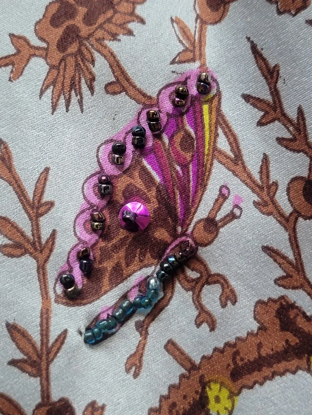 VTG Tristan & Iseut 100% Silk Beaded Peacock Butterfly Dress Size 14 Whimsigoth - Picture 5 of 5